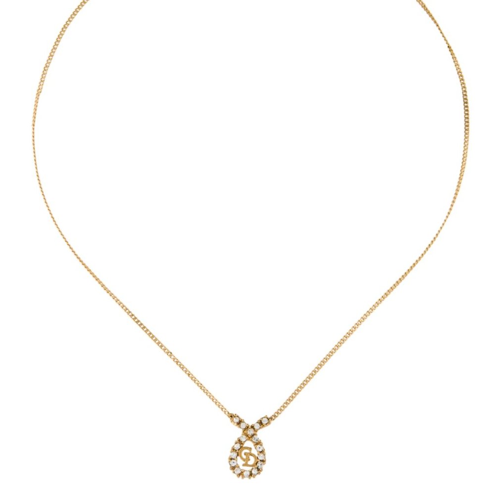 Christian Dior Vintage Crystal CD Pendant Necklace